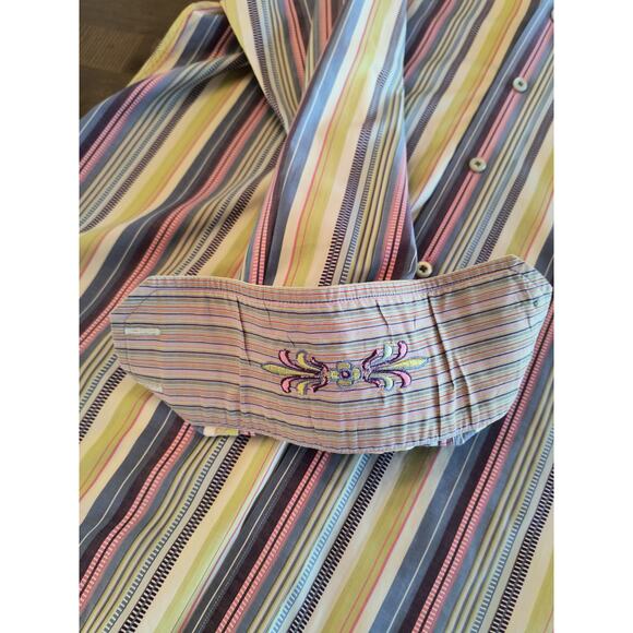 Robert Graham Button Up Shirt Men's Sz L Multicolor Striped Lng Sleeve Flip Cuff - Picture 7 of 16